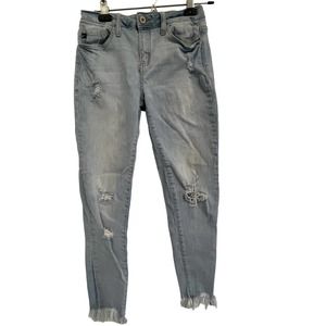 Kancan Jeans Womens 7/27 Lightwash Distressed Raw Hem Skinny